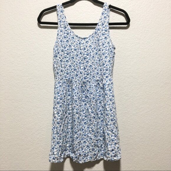 Blue Floral Mini Dress A-line Sleeveless Cottagecore Dainty Scoop Neck Summer - Picture 8 of 9